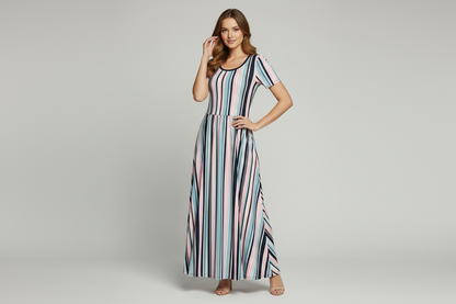 LuLaRoe Riley • Empire Waist Midi Dress • Blue Pink Vertical Stripe