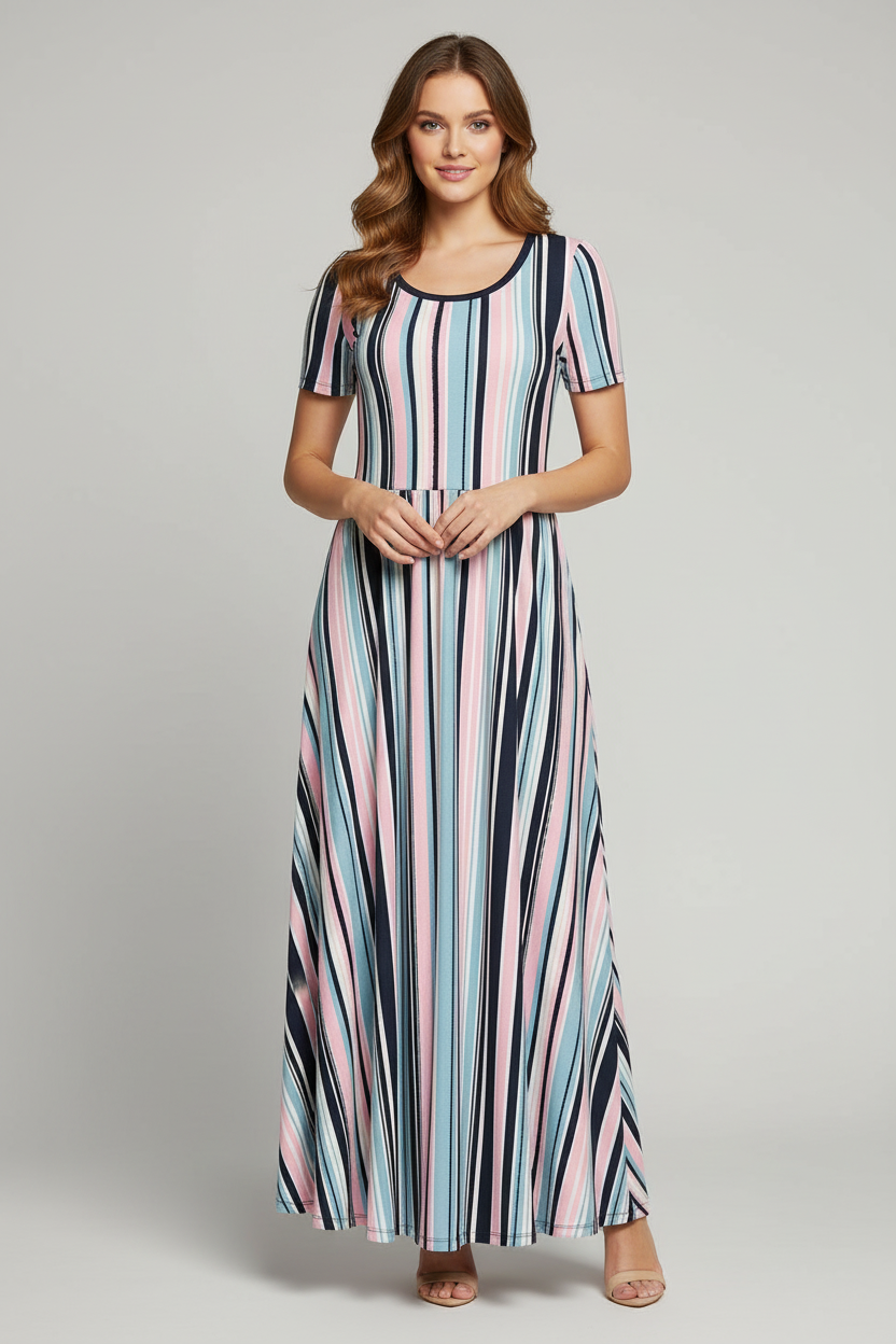 LuLaRoe Riley • Empire Waist Midi Dress • Blue Pink Vertical Stripe