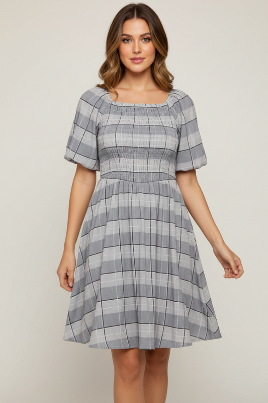 LuLaRoe Alina Babydoll Nap Dress • Smocked Bodice • Bubble Sleeves