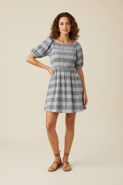 LuLaRoe Alina Babydoll Nap Dress • Smocked Bodice • Bubble Sleeves