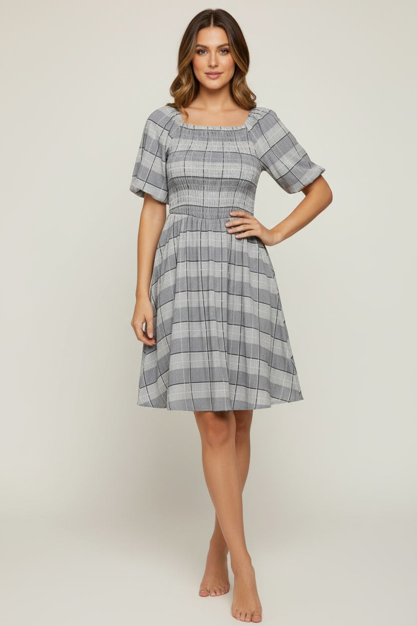 LuLaRoe Alina Babydoll Nap Dress • Smocked Bodice • Bubble Sleeves