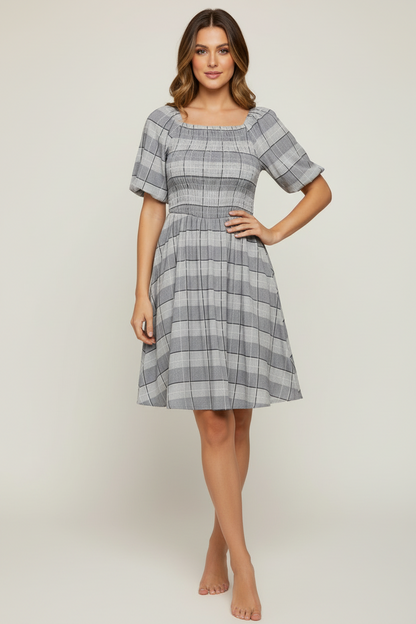 LuLaRoe Alina Babydoll Nap Dress • Smocked Bodice • Bubble Sleeves