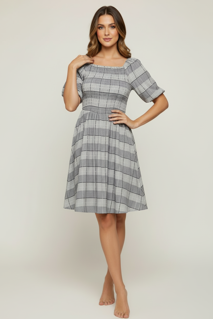 LuLaRoe Alina Babydoll Nap Dress • Smocked Bodice • Bubble Sleeves