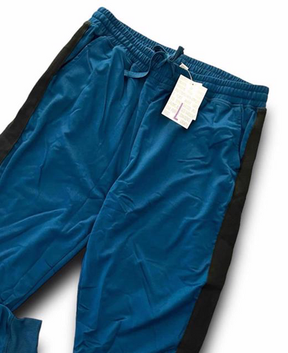 LuLaRoe Jax Joggers • Side Pockets  • Cuffed Ankles • Elastic and Drawstring Waist • Solid Poseidon Blue with Black Side Stripe