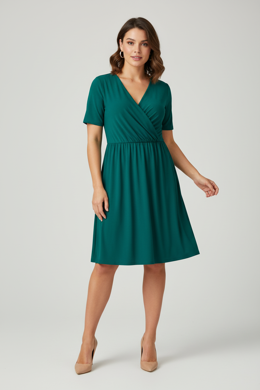 LuLaRoe Chantale Cross Front Dress • Side Seam Pockets • Solid Green