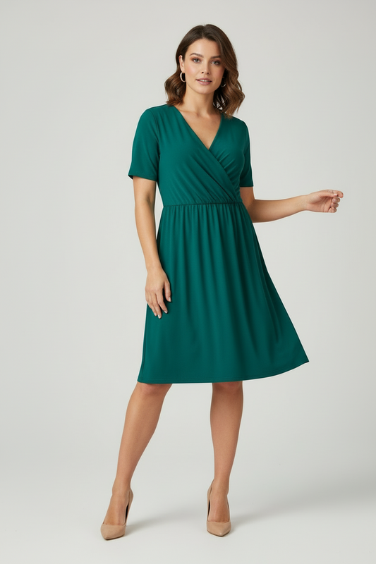 LuLaRoe Chantale Cross Front Dress • Side Seam Pockets • Solid Green