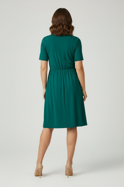 LuLaRoe Chantale Cross Front Dress • Side Seam Pockets • Solid Green
