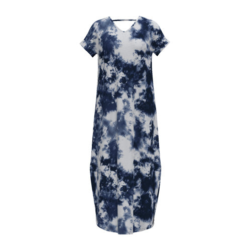 LuLaRoe Macy • Maxi Dress • Double V-Neck • Split Hem • Navy White Wash