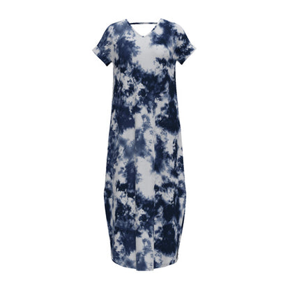LuLaRoe Macy • Maxi Dress • Double V-Neck • Split Hem • Navy White Wash
