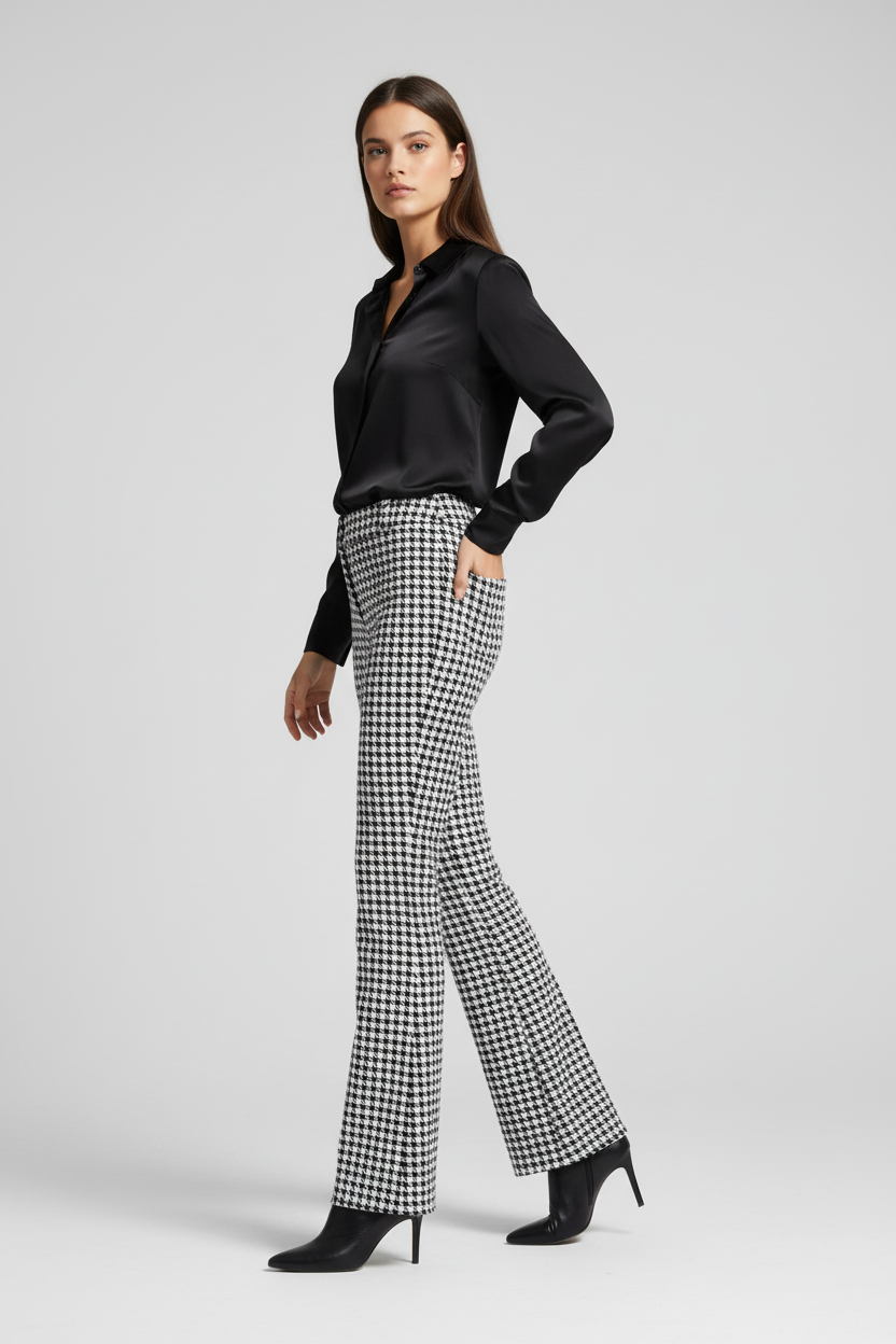 LuLaRoe Emery Wide Leg Pants • Black and White Houndstooth • Rayon Ponte