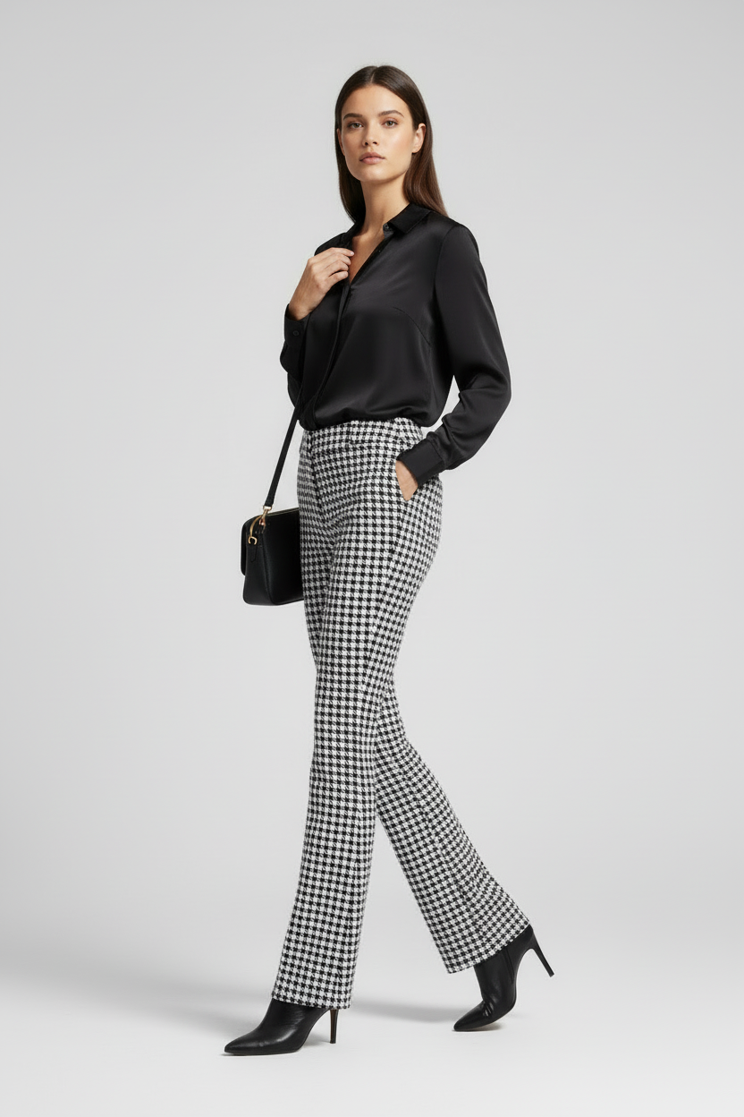 LuLaRoe Emery Wide Leg Pants • Black and White Houndstooth • Rayon Ponte