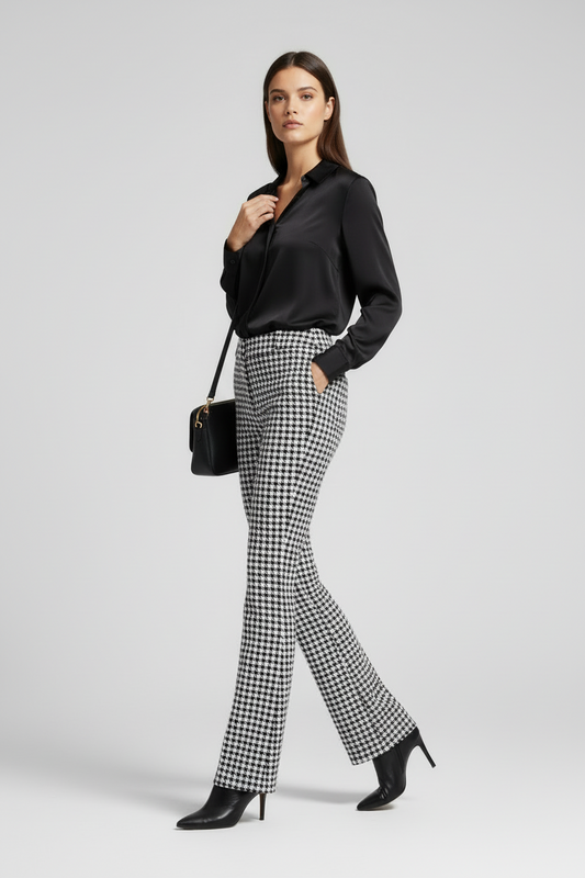 LuLaRoe Emery Wide Leg Pants • Black and White Houndstooth • Rayon Ponte
