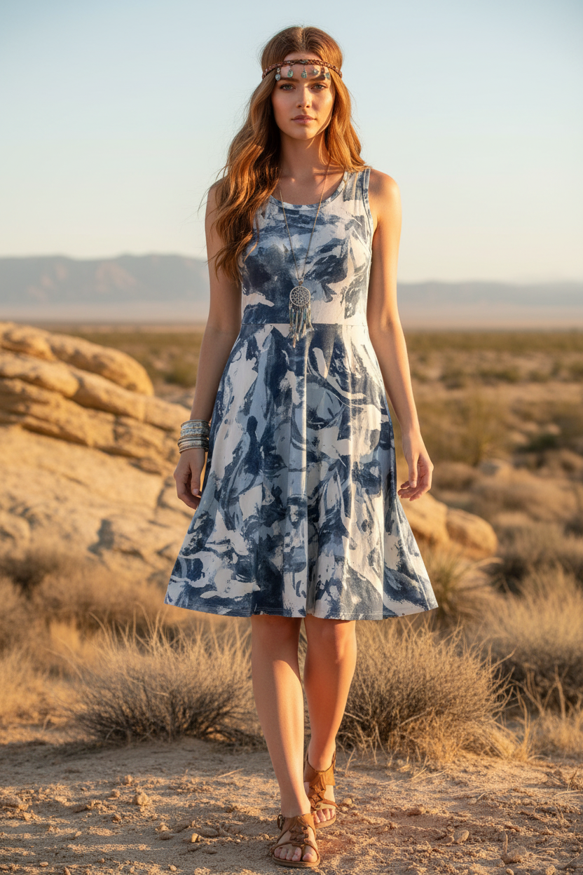LuLaRoe Nicki • A-Line • Sleeveless • Fit and Flare Dress • Blue White Marble Wash