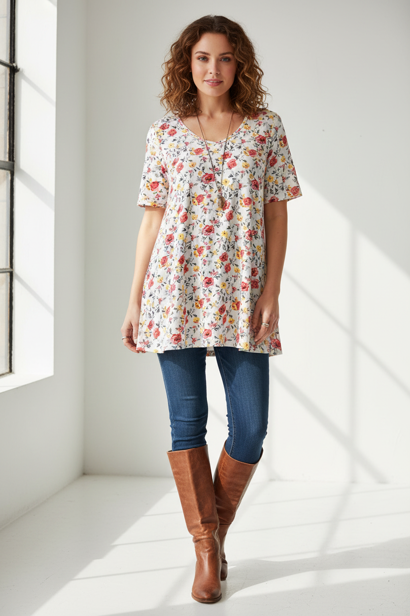 LuLaRoe Perfect T • Swing Shape • Side Slits • Pink Floral