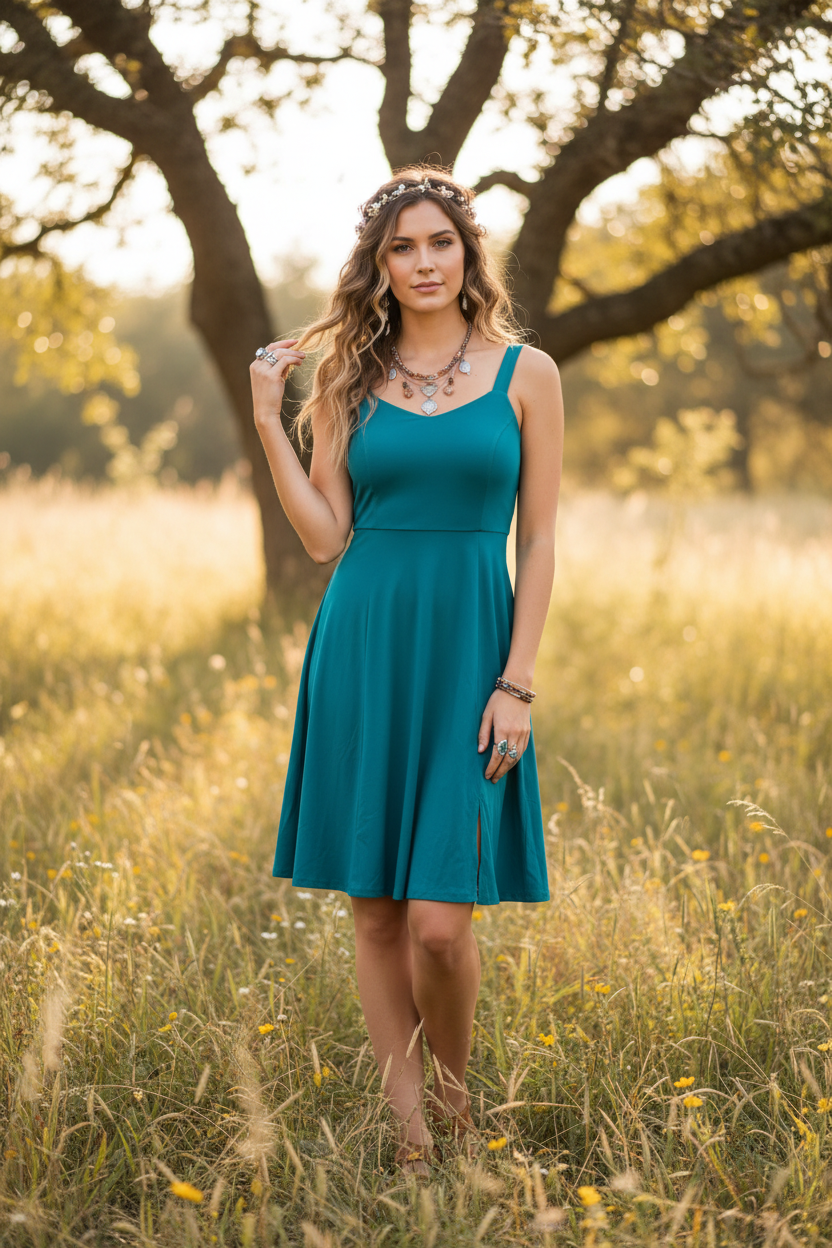 LuLaRoe Navy Cross Back Dress with Side Seam Pockets • Solid Deep Lake Teal
