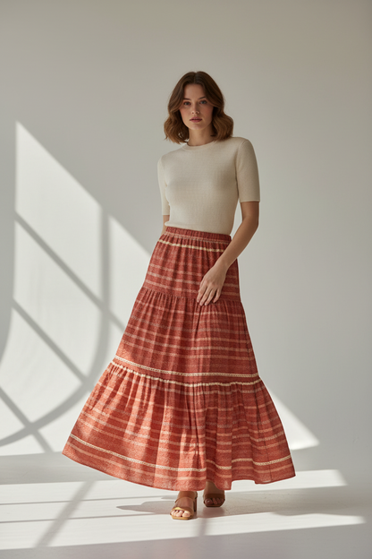 LuLaRoe Poppy Maxi Skirt • Vintage Boho Vibes • Burnt and Orange Cream