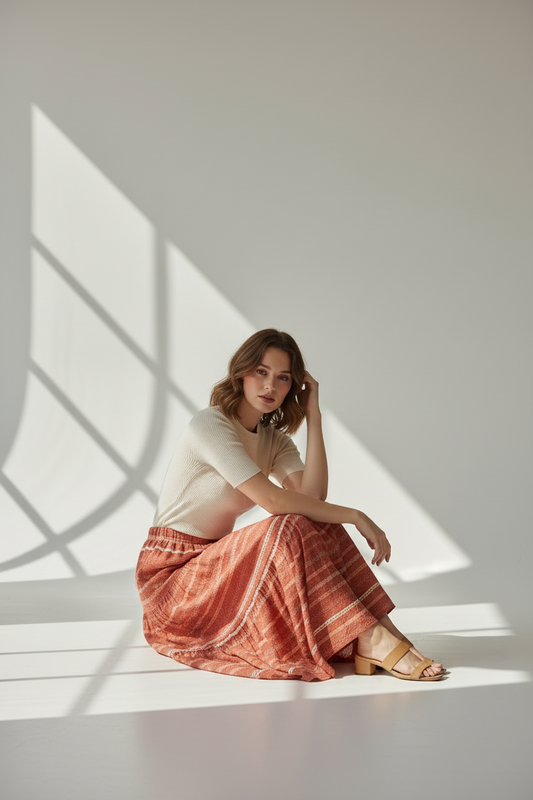 LuLaRoe Poppy Maxi Skirt • Vintage Boho Vibes • Burnt and Orange Cream