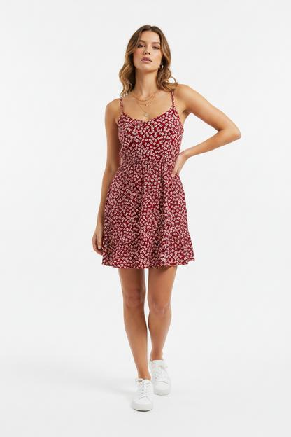 LuLaRoe Amanda • Tiered Tank Top Dress  • Red White Ditsy Floral