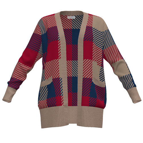 LuLaRoe Peyton • Open Front Cardigan • Boho Style • Red Blue Tan Plaid