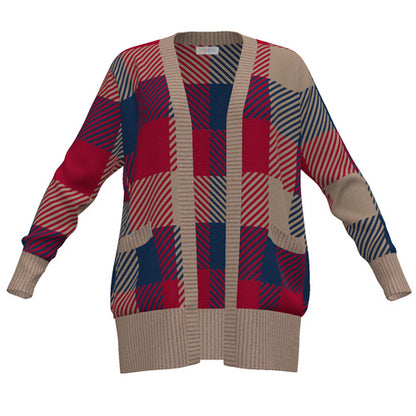 LuLaRoe Peyton • Open Front Cardigan • Boho Style • Red Blue Tan Plaid