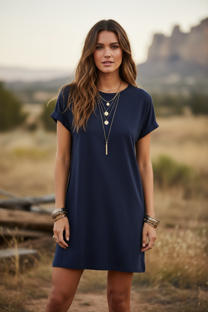 LuLaRoe Chelsea T-Shirt Dress • Ribbed Fabric • Step Hemline • Dark Blue