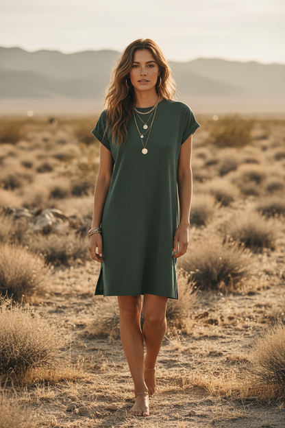 LuLaRoe Chelsea T-Shirt Dress • Ribbed Fabric • Step Hemline • Green