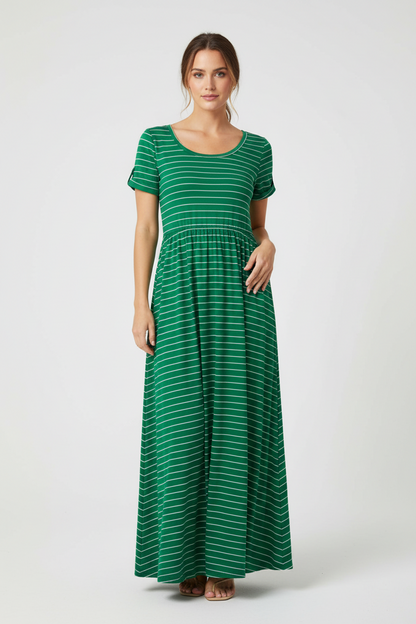 LuLaRoe Riley • Empire Waist Midi Dress • Green White Stripe