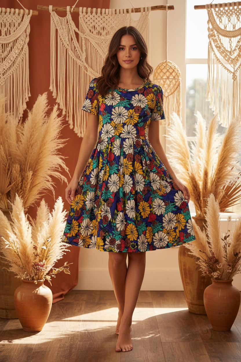 LuLaRoe Amelia • Fit and Flare Dress • Rare Sunflower Print • Vintage Boho Vibes