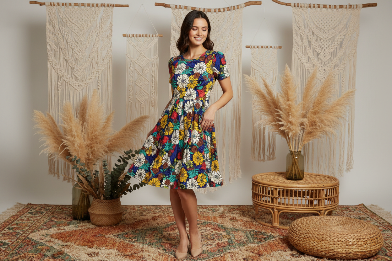 LuLaRoe Amelia • Fit and Flare Dress • Rare Sunflower Print • Vintage Boho Vibes