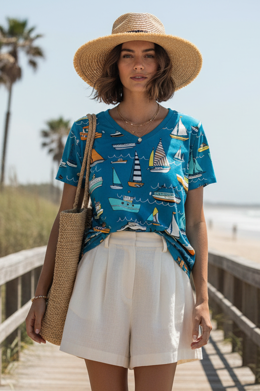 LuLaRoe • V-Neck Christy Tee • Vintage • Rare Print • Boats
