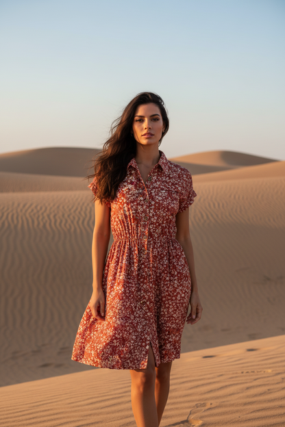 Stacie Shirt Dress - Red Floral Print