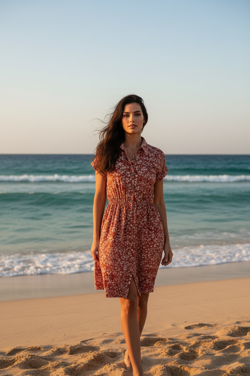 Stacie Shirt Dress - Red Floral Print
