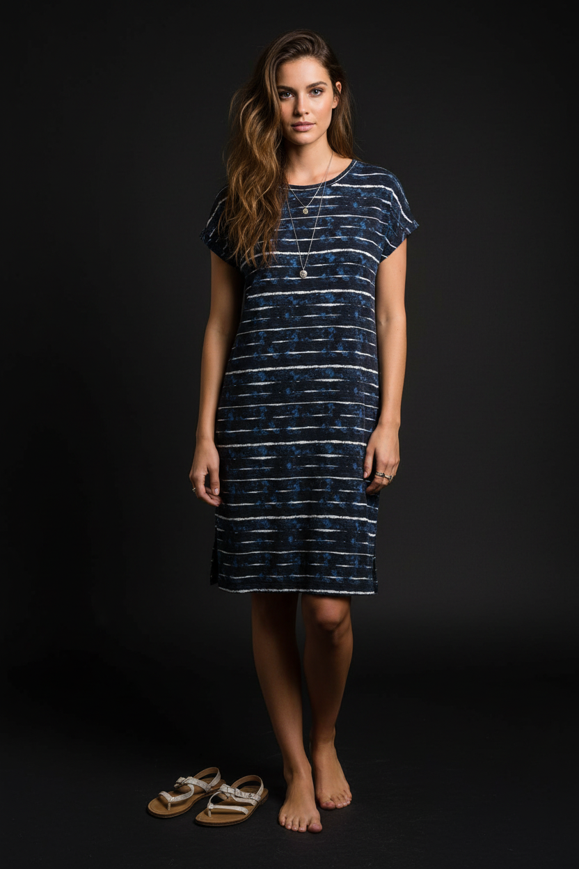 LuLaRoe Chelsea T Shirt Dress • Crêpe Moss Fabric • Step Hemline • Blue/White