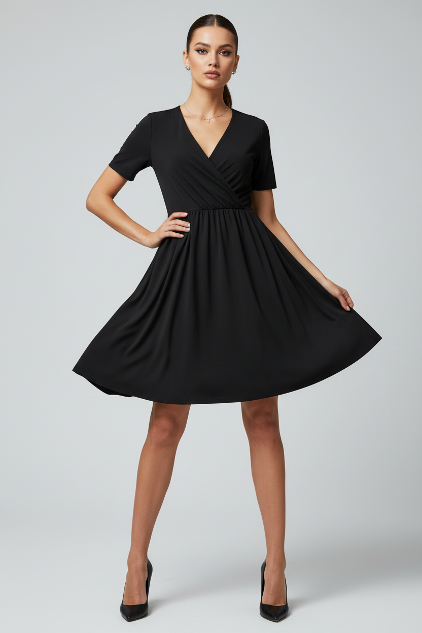 LuLaRoe Chantale Cross Front Dress • Side Seam Pockets • Solid Black