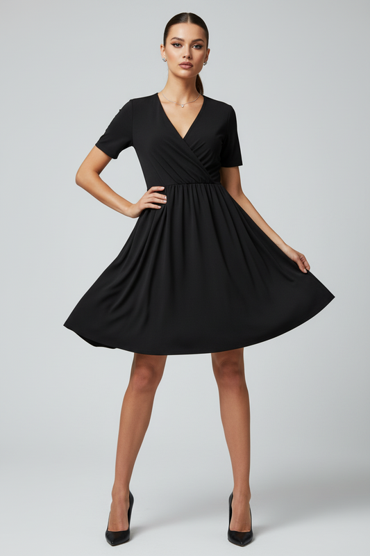 LuLaRoe Chantale Cross Front Dress • Side Seam Pockets • Solid Black