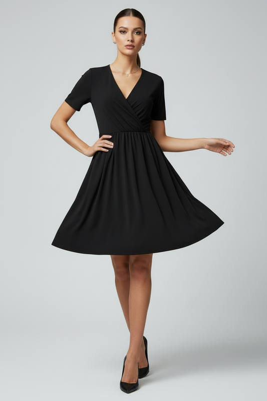 LuLaRoe Chantale Cross Front Dress • Side Seam Pockets • Solid Black