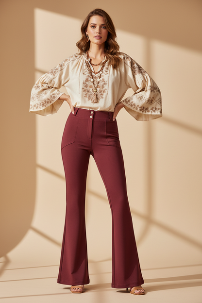LuLaRoe Emery Wide Leg Pants • Solid Tibetan Red • Rayon Ponte