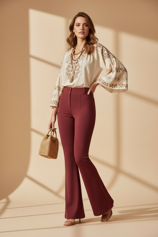 LuLaRoe Emery Wide Leg Pants • Solid Tibetan Red • Rayon Ponte