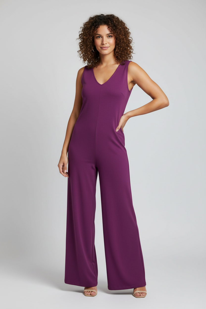 LuLaRoe Natalie • Double V-Neck Wide Leg Jumpsuit with Side Seam Pockets