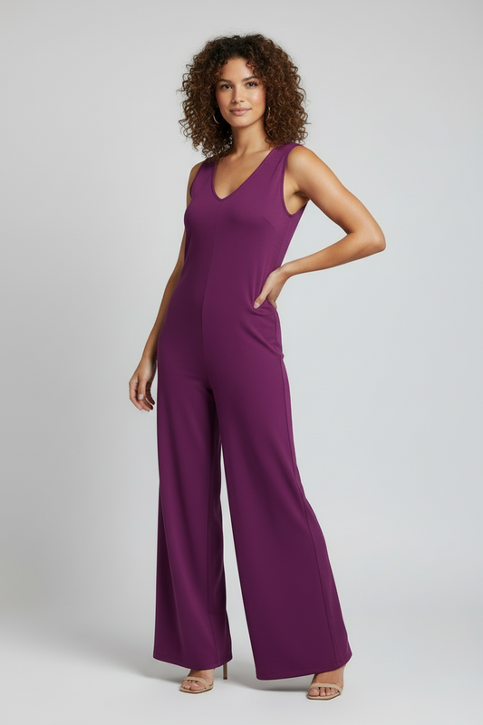 LuLaRoe Natalie • Double V-Neck Wide Leg Jumpsuit with Side Seam Pockets