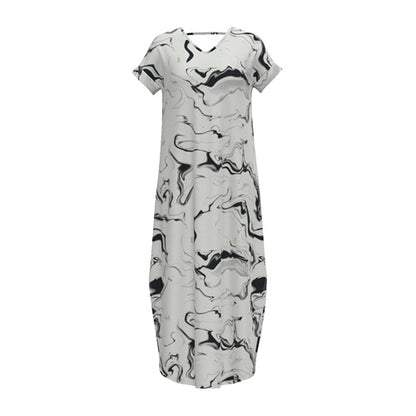 LuLaRoe Macy • Maxi Dress • Double V-Neck • Split Hem • White Black Marble