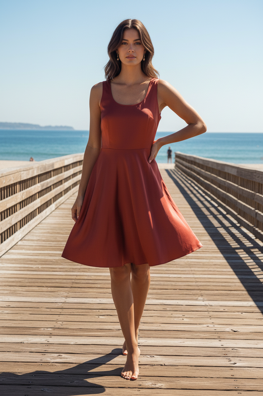 LuLaRoe Nicki • A-Line • Sleeveless • Fit and Flare Dress • Solid Mineral Red