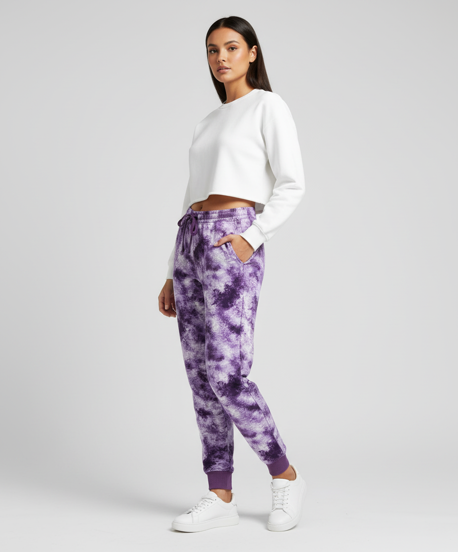 LuLaRoe Jax Joggers • Side Pockets  • Cuffed Ankles • Elastic and Drawstring Waist • Purple White Wash