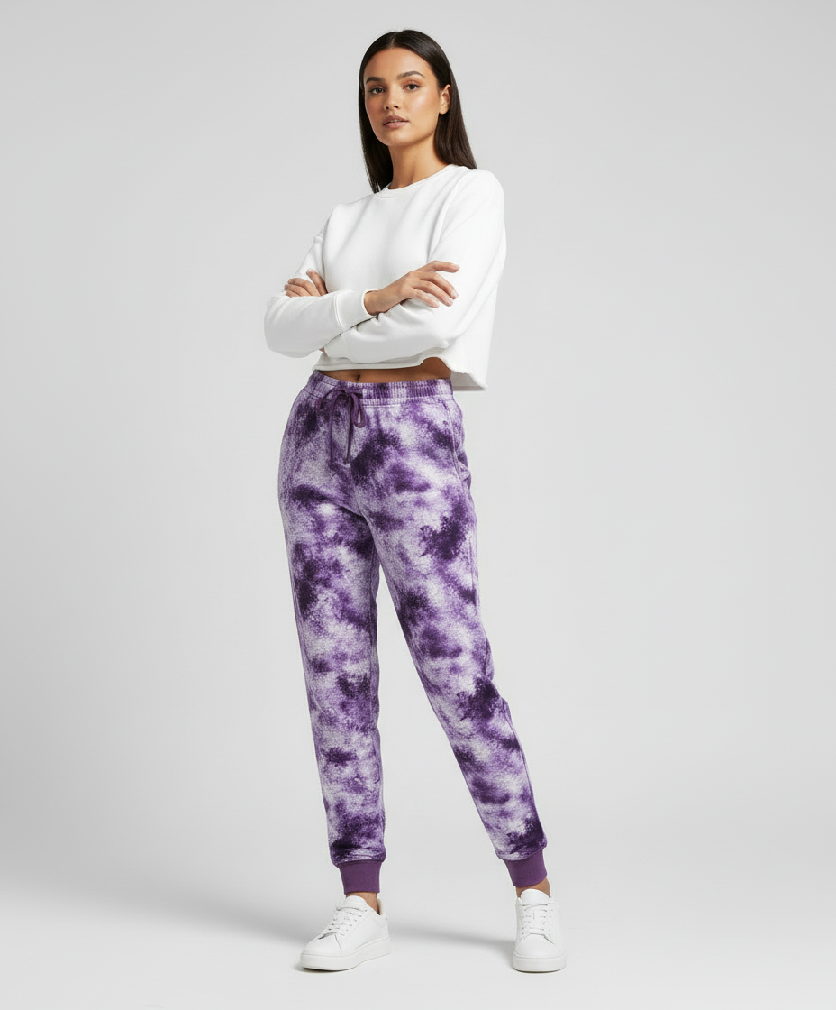 LuLaRoe Jax Joggers • Side Pockets  • Cuffed Ankles • Elastic and Drawstring Waist • Purple White Wash