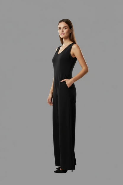 LuLaRoe Natalie • Double V-Neck Wide Leg Jumpsuit with Side Seam Pockets