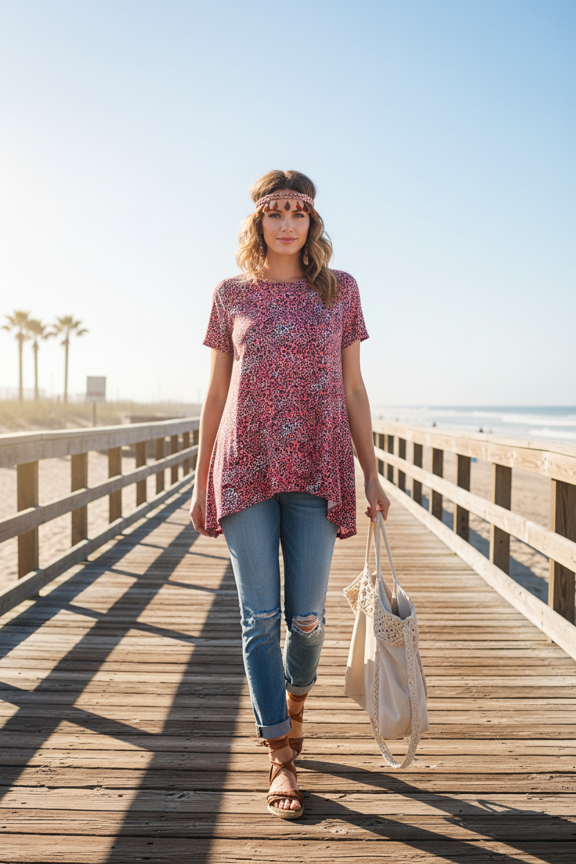 LuLaRoe Melissa • Shark Bite Hem Tunic Top • Black and Coral Cheetah Print