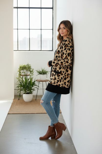 LuLaRoe Peyton • Open Front Cardigan • Boho Style • Tan Brown Black Cheetah Print