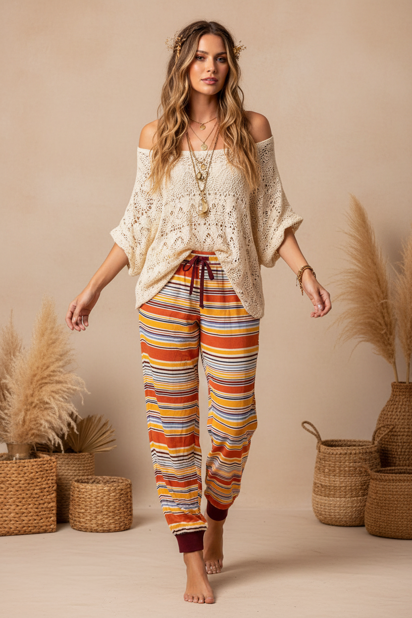 LuLaRoe Jax Joggers • Side Pockets  • Cuffed Ankles • Elastic and Drawstring Waist • Orange Burgundy Variegated Stripe