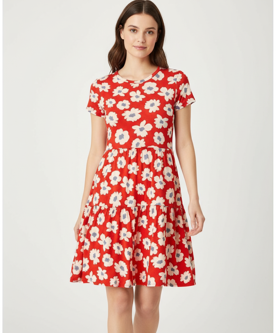 LuLaRoe Ariel Three Tiered Dress with Pockets • Red Ivory Large Floral