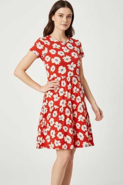 LuLaRoe Ariel Three Tiered Dress with Pockets • Red Ivory Large Floral